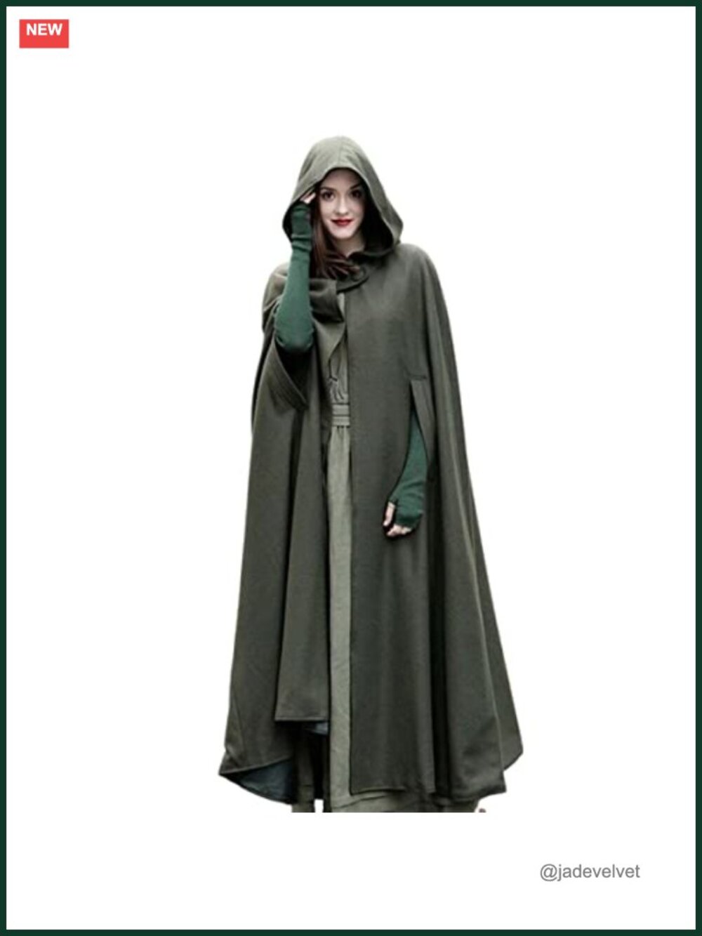 Women's Gothic Hooded Cloak Full Length Lace-Up Cape Harajuku Winter Coat
